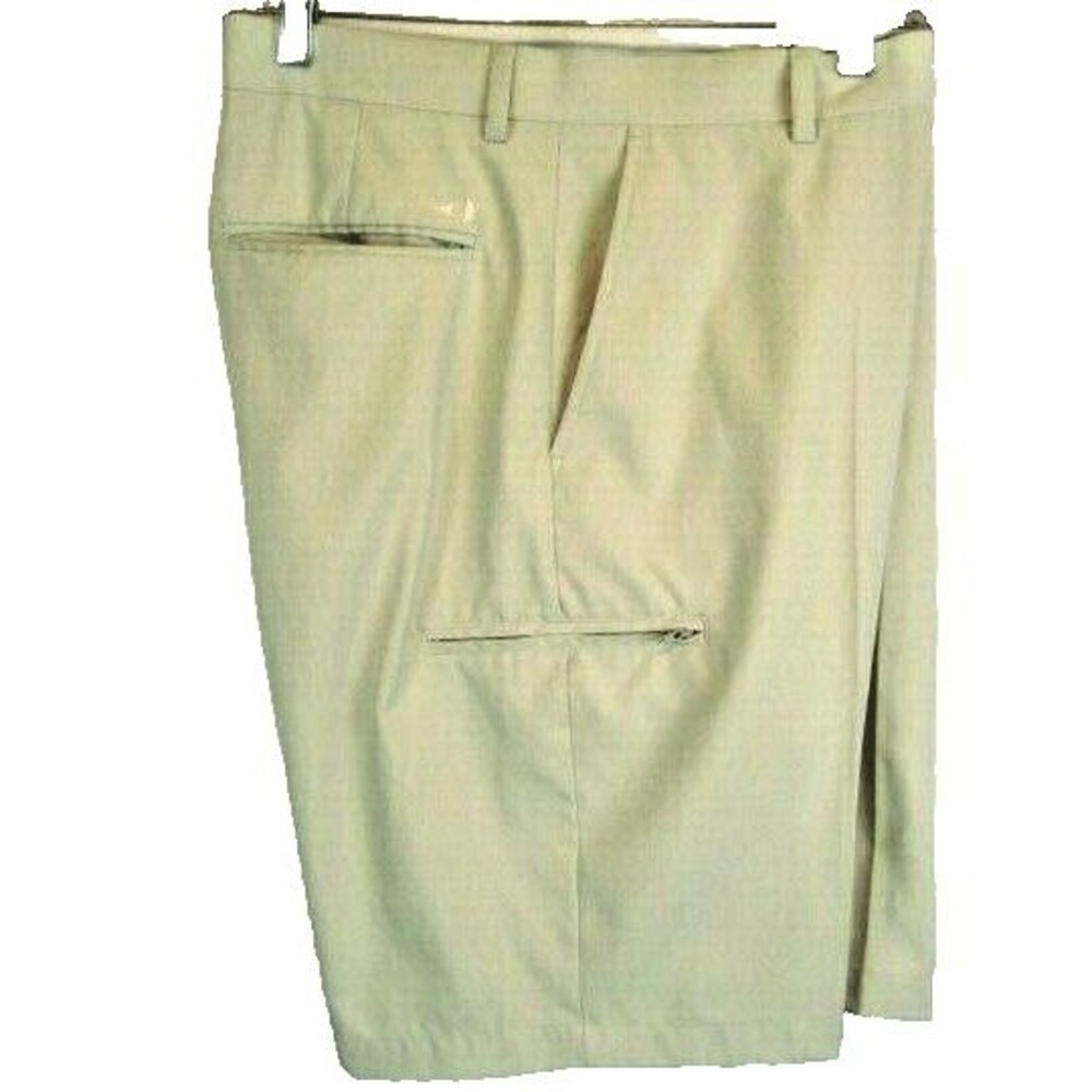 Mens Grand Slam Cream Poly Golf Chino Flat Front Shorts sz 34x11